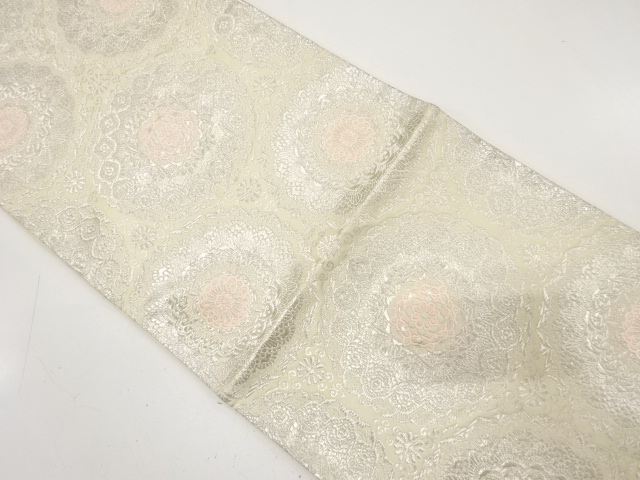 JAPANESE KIMONO / ANTIQUE FUKURO OBI / SILK / WOVEN FLORAL CREST